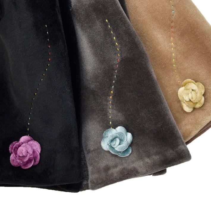 手袋 レディース 防寒 ジャージ ベロア風 花コサージュ 裏フリース 裏ボア 【メール便送料無料】 /保温 暖かい 柔らかい おしゃれ 通勤 通学 あったかグッズ |  | 08