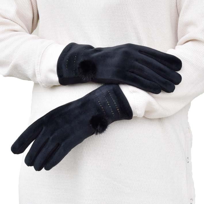 手袋 レディース 防寒 ジャージ ベロア風 梵天 裏フリース 裏ボア 【メール便送料無料】 /保温 暖かい 柔らかい おしゃれ 通勤 通学 あったかグッズ |  | 02