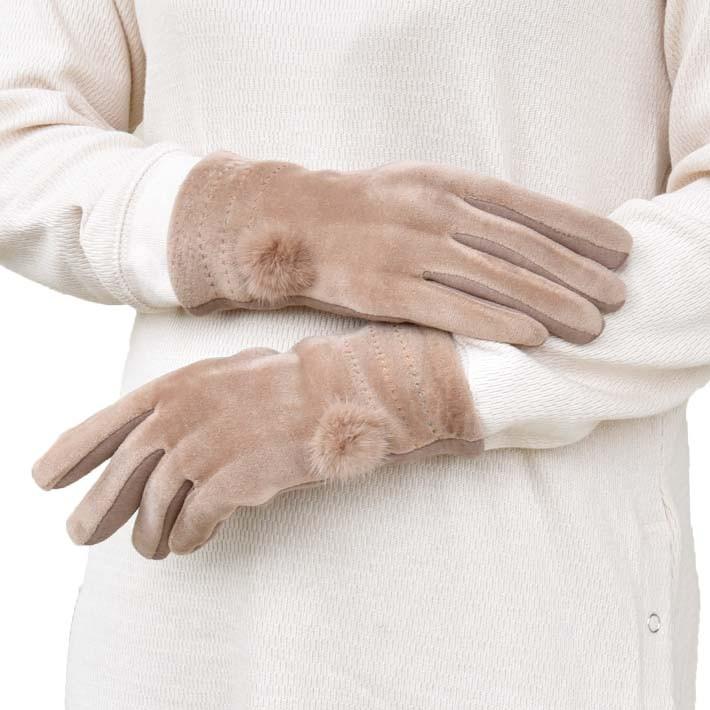 手袋 レディース 防寒 ジャージ ベロア風 梵天 裏フリース 裏ボア 【メール便送料無料】 /保温 暖かい 柔らかい おしゃれ 通勤 通学 あったかグッズ |  | 03