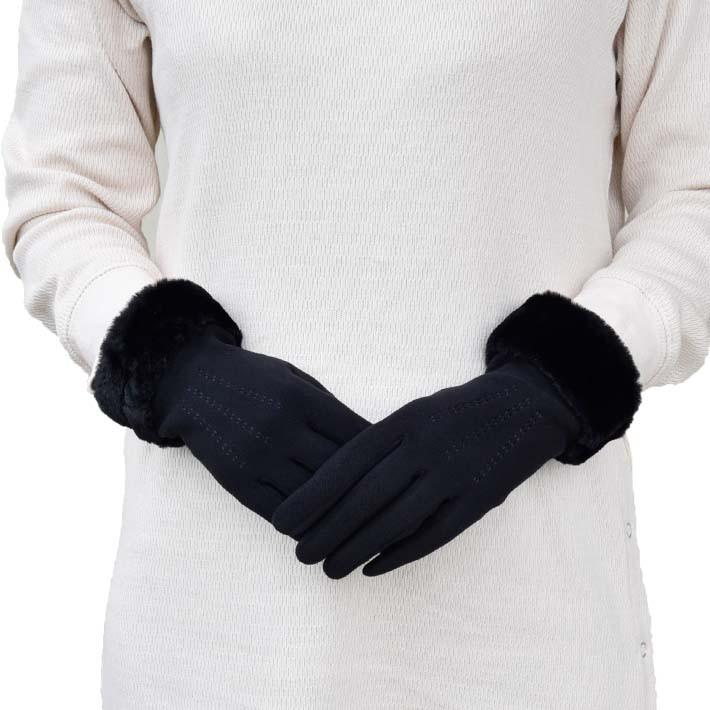 手袋 レディース 防寒 ジャージ 裏入り 裾ボア 三本飾り 【メール便送料無料】 /保温 暖かい 柔らかい おしゃれ 通勤 通学 あったかグッズ |  | 01