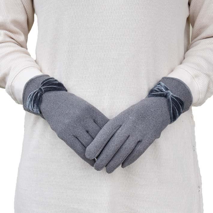 手袋 レディース 防寒 ジャージ 裏入り ベロアリボン 【メール便送料無料】/保温 暖かい 柔らかい おしゃれ 通勤 通学 あったかグッズ |  | 01