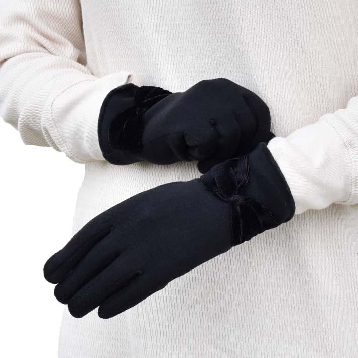 手袋 レディース 防寒 ジャージ 裏入り ベロアリボン 【メール便送料無料】/保温 暖かい 柔らかい おしゃれ 通勤 通学 あったかグッズ |  | 02
