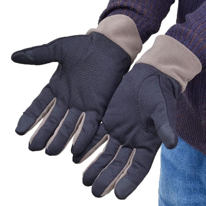 メンズ手袋 防寒 フリース スマホ対応 五指 裏ボア すべり止め /暖かい 柔らかい 保温 自転車 通勤 通学 あったかグッズ |  | 02