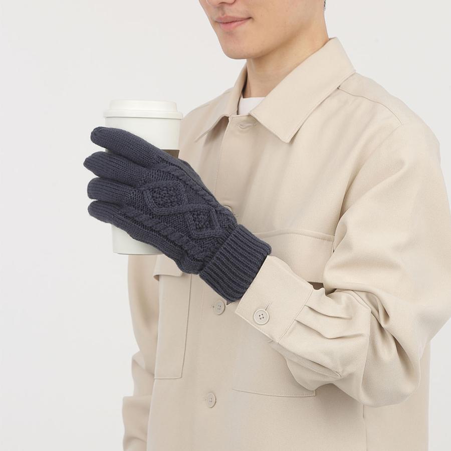 手袋 メンズ 防寒 秋冬 ニット手袋 裏ボア ケーブル柄 全3色 |  | 04