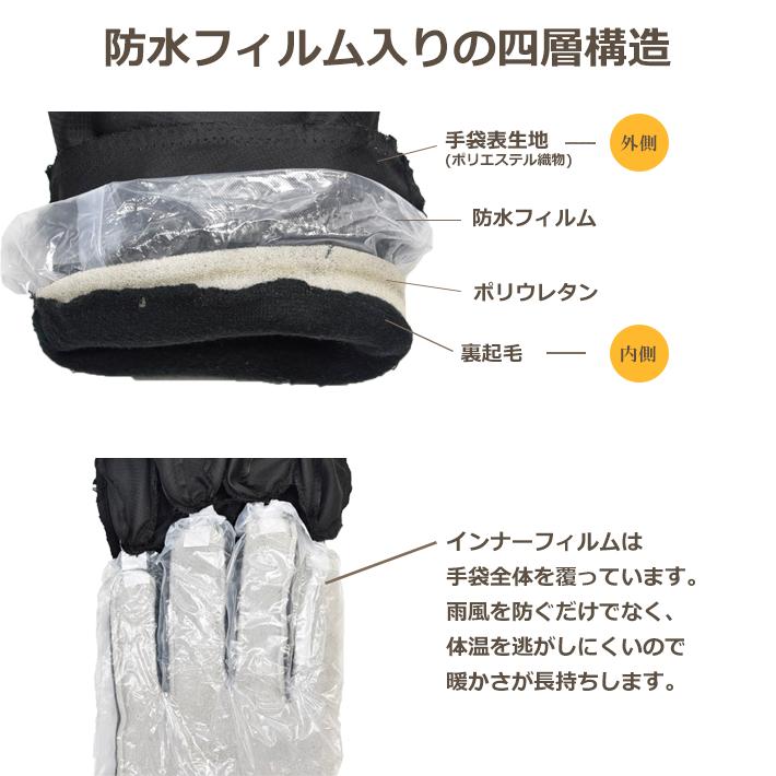手袋 防寒 防風 防水 インナーフィルム入り レディース メンズ ポリエステル ニットカウス 裏起毛 スマホ対応 すべり止め 自転車 【メール便送料無料】通勤 通学 |  | 04