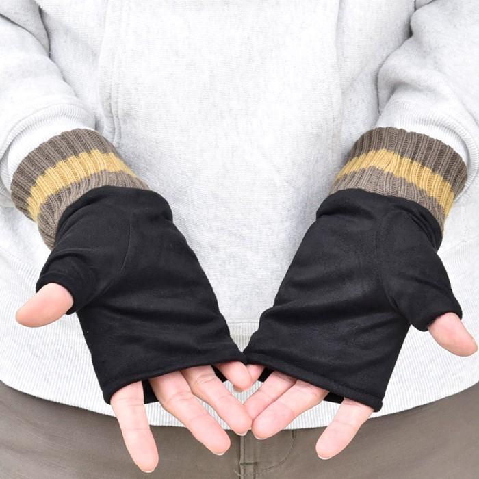 メンズ手袋 防寒 フェイクスウェード 指なし 裏ボア ニットカウス / 指切り フィンガーレス アームウォーマー 暖かい 柔らかい 保温 通勤 通学 |  | 04