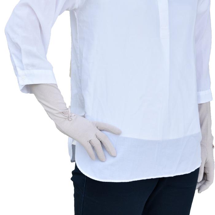 手袋 UV手袋 ミドル 五指・指切り・指なし（選べるデザイン） 大豆繊維 冷感 レディース 無地 リボン すべり止め メール便送料無料 UVカット |  | 09