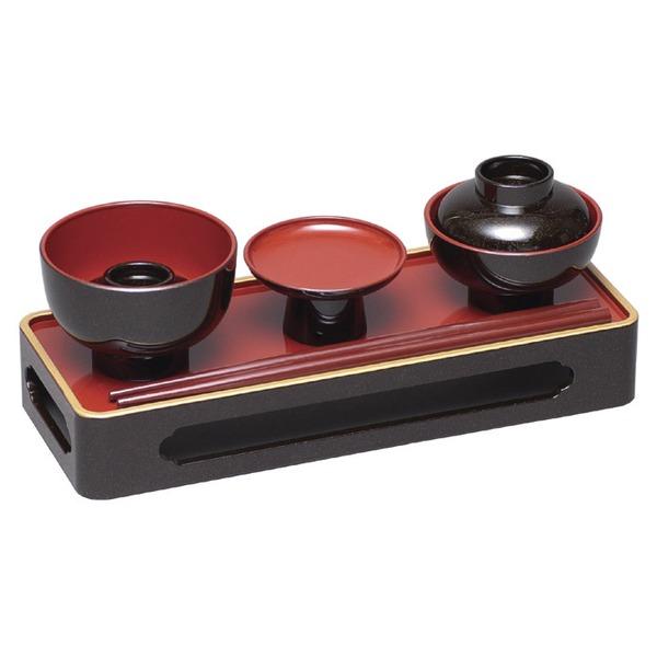 お仏膳セット 約7.5×19.5×3.2cm 三品供え 飯碗 汁椀 高月 山中塗 毎日仏膳 金梨地 日本製 お仏壇 仏具 法事 法要 | 