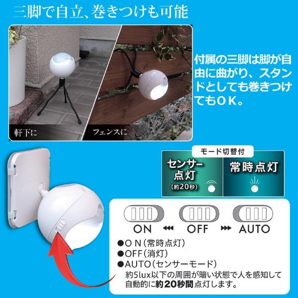 防雨 LED センサーライト 約9×8.6cm モード切替 単3乾電池式 連続点灯約70時間 玄関 入口 エントランス 屋内 室外 防犯対策 |  | 03