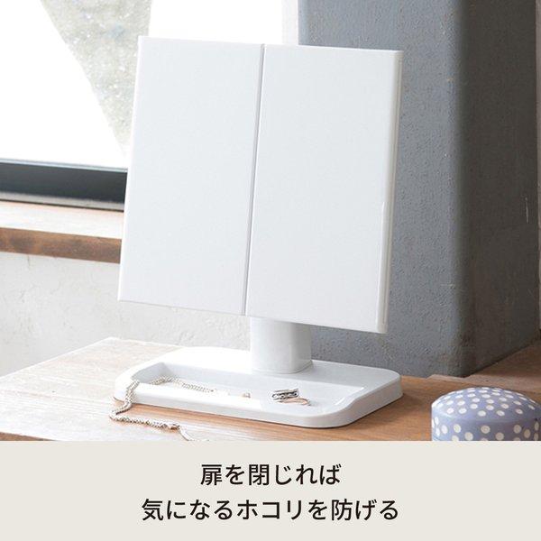 メイクアップミラー(ホワイト/白) 折りたたみ三面鏡/卓上ミラー/飛散防止加工/角度調整可/ワイド/メイク/収納トレイ付き/折り畳み/完成品/NK-242 |  | 02