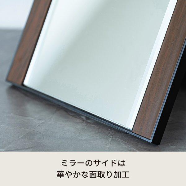 サイドフレーム卓上ミラー 飛散防止加工 角度調整可 鏡 ルームミラー 折りたたみ 木目調 ウォールナット モダン 高級感 完成品 NK-269 ダークブラウン(茶) |  | 02