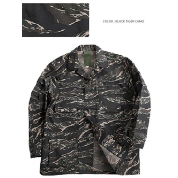アメリカ軍 BDUジャケット 迷彩ジャケット Sサイズ リップストップ ブラックタイガー レプリカ 米軍 ミリタリーウェア | 