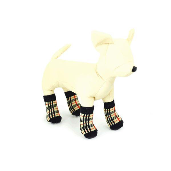 （まとめ）L'ange ペットソックス4足セット check beige S 犬用靴下〔×2セット〕 |  | 02