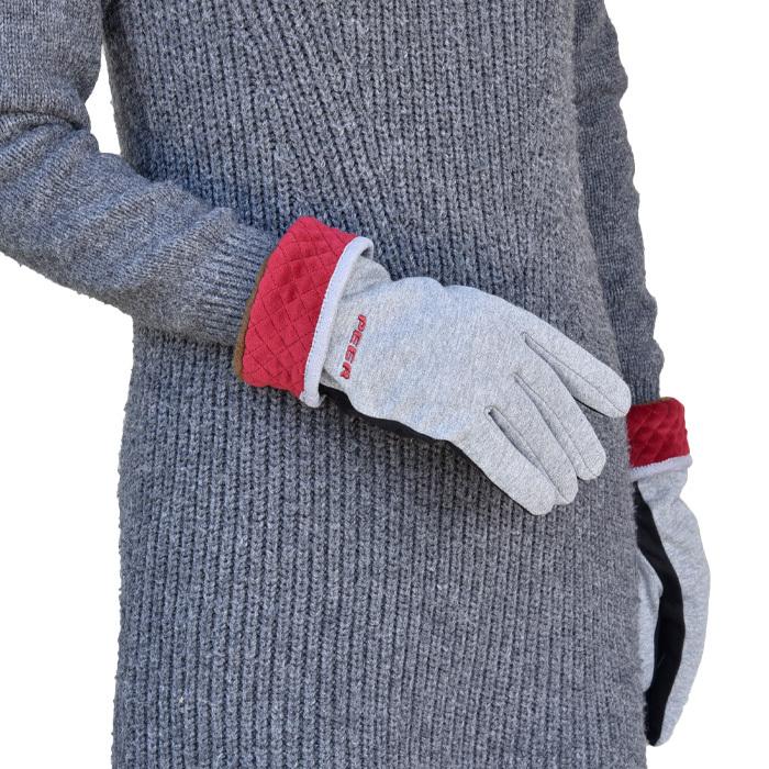 手袋 レディース メンズ 防寒 裏ボア 発熱 五指 スウェット キルティングカウス カラー フェイクスウェード メール便送料無料  暖かい 柔らかい 通勤 通学 |  | 03