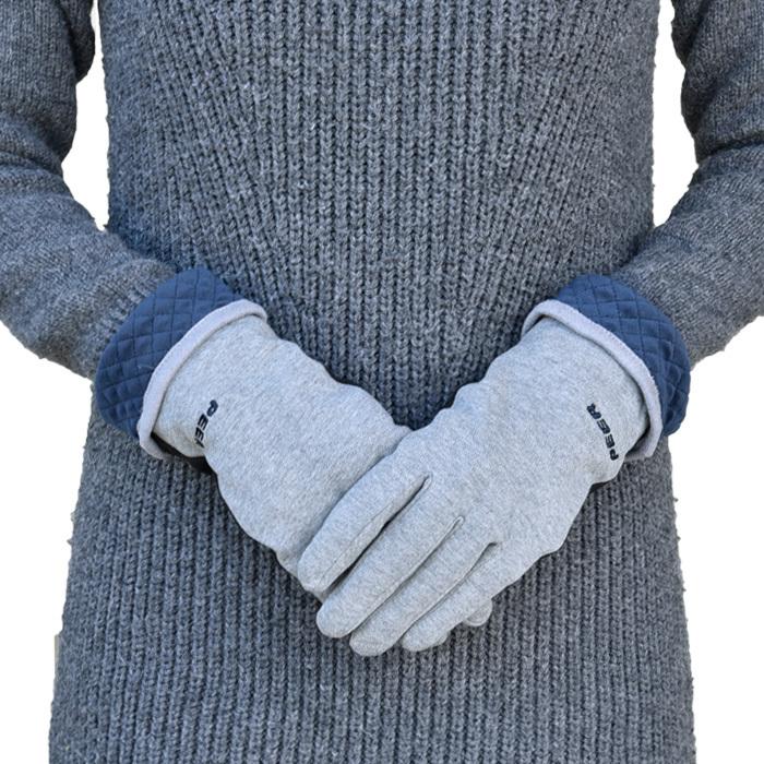 手袋 レディース メンズ 防寒 裏ボア 発熱 五指 スウェット キルティングカウス カラー フェイクスウェード メール便送料無料  暖かい 柔らかい 通勤 通学 |  | 05