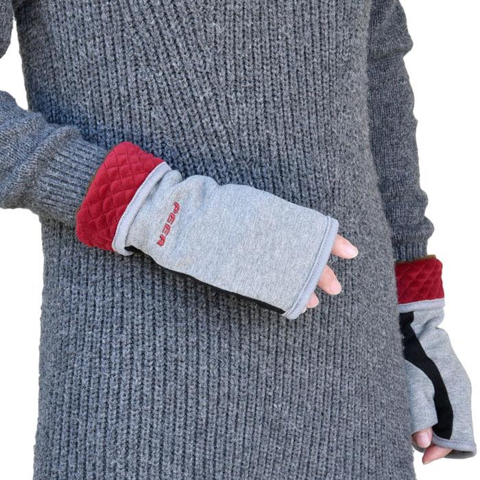 手袋 レディース メンズ 防寒 裏ボア 発熱 指なし スウェット キルティングカウス カラー フェイクスウェード メール便送料無料  暖かい 柔らかい 通勤 通学 |  | 03