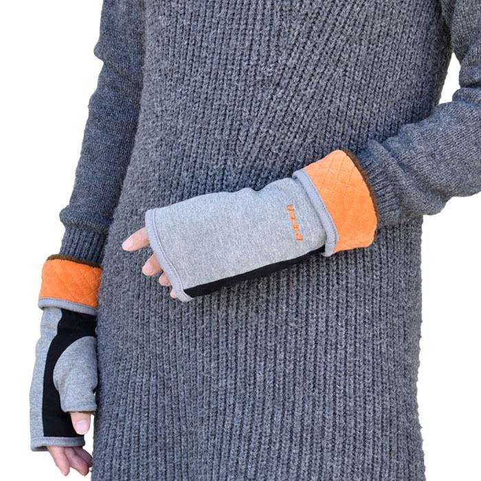 手袋 レディース メンズ 防寒 裏ボア 発熱 指なし スウェット キルティングカウス カラー フェイクスウェード メール便送料無料  暖かい 柔らかい 通勤 通学 |  | 04