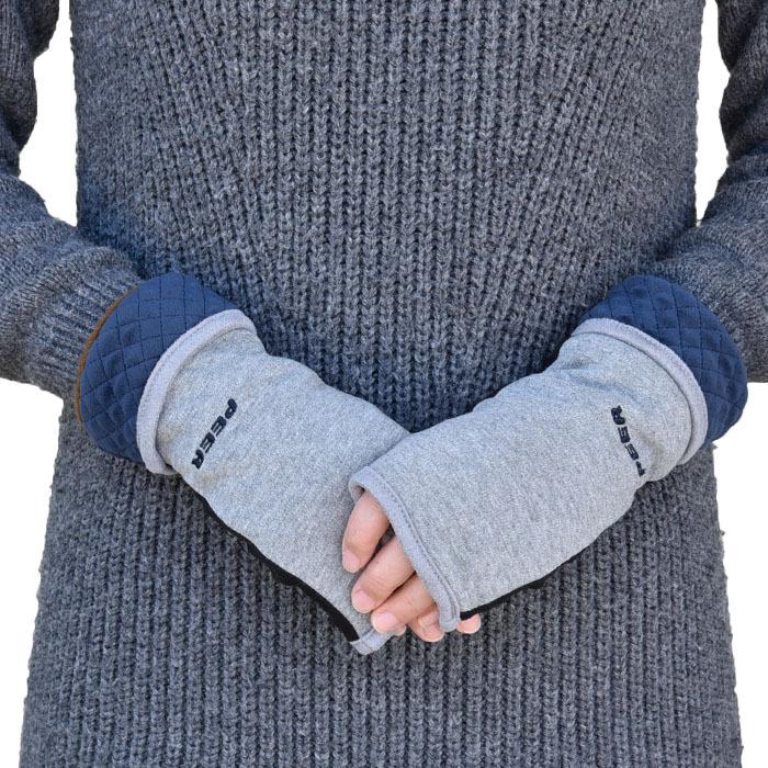 手袋 レディース メンズ 防寒 裏ボア 発熱 指なし スウェット キルティングカウス カラー フェイクスウェード メール便送料無料  暖かい 柔らかい 通勤 通学 |  | 05