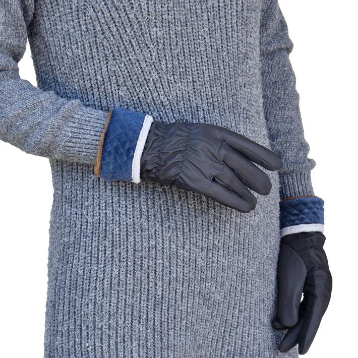 手袋 レディース 防寒 裏ボア 発熱 五指 ポリエステル織生地 キルティングカウス カラー フェイクスウェード メール便送料無料  暖かい 柔らかい 通勤 通学 |  | 03