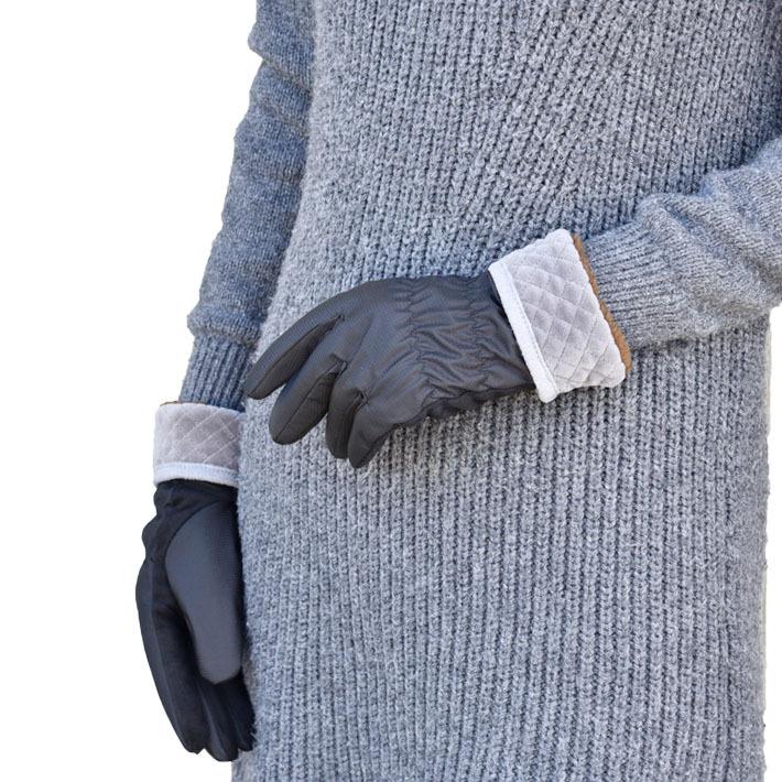 手袋 レディース 防寒 裏ボア 発熱 五指 ポリエステル織生地 キルティングカウス カラー フェイクスウェード メール便送料無料  暖かい 柔らかい 通勤 通学 |  | 04