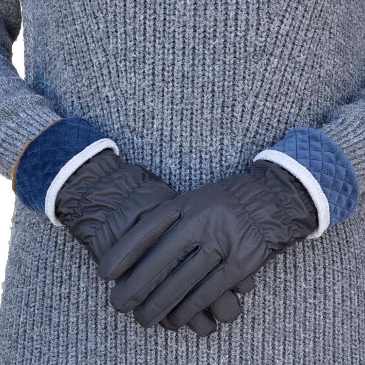 手袋 レディース 防寒 裏ボア 発熱 五指 ポリエステル織生地 キルティングカウス カラー フェイクスウェード メール便送料無料  暖かい 柔らかい 通勤 通学 |  | 05