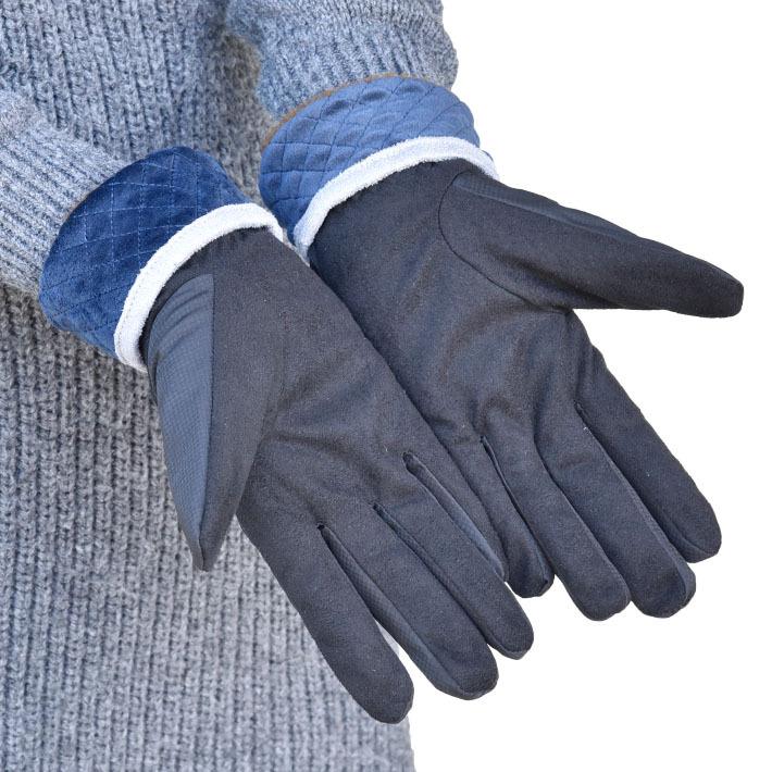 手袋 レディース 防寒 裏ボア 発熱 五指 ポリエステル織生地 キルティングカウス カラー フェイクスウェード メール便送料無料  暖かい 柔らかい 通勤 通学 |  | 07