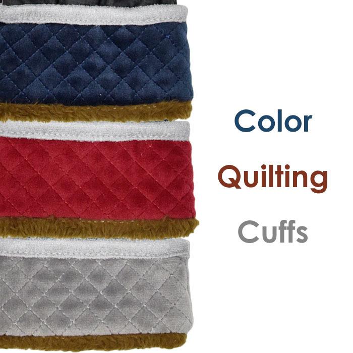 手袋 レディース 防寒 裏ボア 発熱 五指 ポリエステル織生地 キルティングカウス カラー フェイクスウェード メール便送料無料  暖かい 柔らかい 通勤 通学 |  | 08