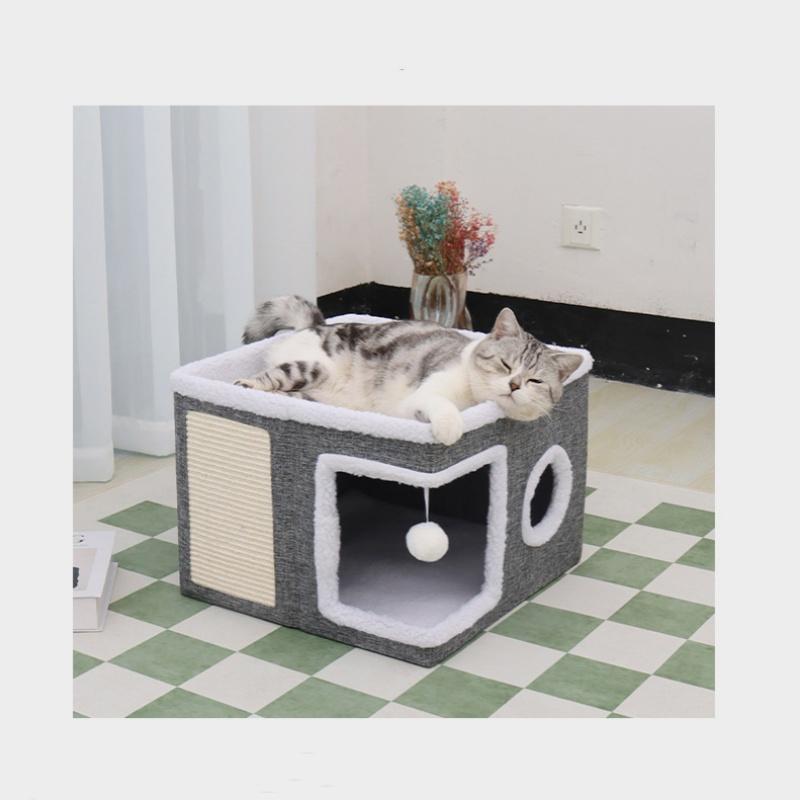 猫ベッド キャットトンネル 猫ハウス 2階 猫用 ボックスハウス ペット