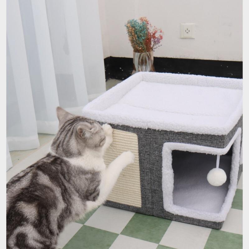 猫ベッド キャットトンネル 猫ハウス 2階 猫用 ボックスハウス ペット