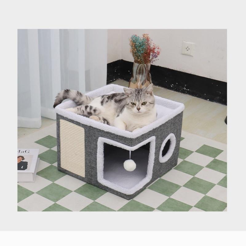 猫ベッド キャットトンネル 猫ハウス 2階 猫用 ボックスハウス ペット