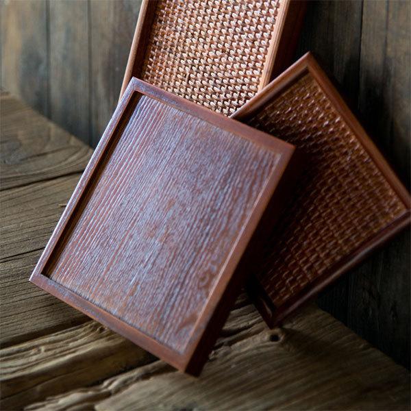 木製トレー ラタン 手織り お盆 食器 編上げお皿 編上げお盆 収納