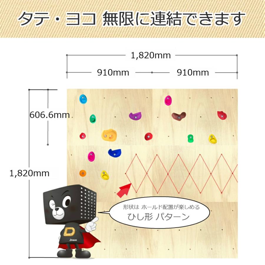 壁ピタッ！ボルダリングパネル 910ｍｍ×606.6ｍｍ×18ｍｍ 1枚入り オランジュバーチ色 オレンジ ボルダリングボード クライミング ウォール｜handy-wood-cc｜08