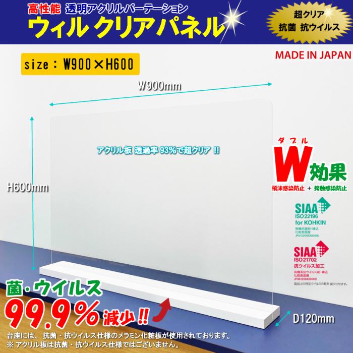 アクリル パーテーション 1台 W900mm×H600mm ウィルクリアパネル 透明 