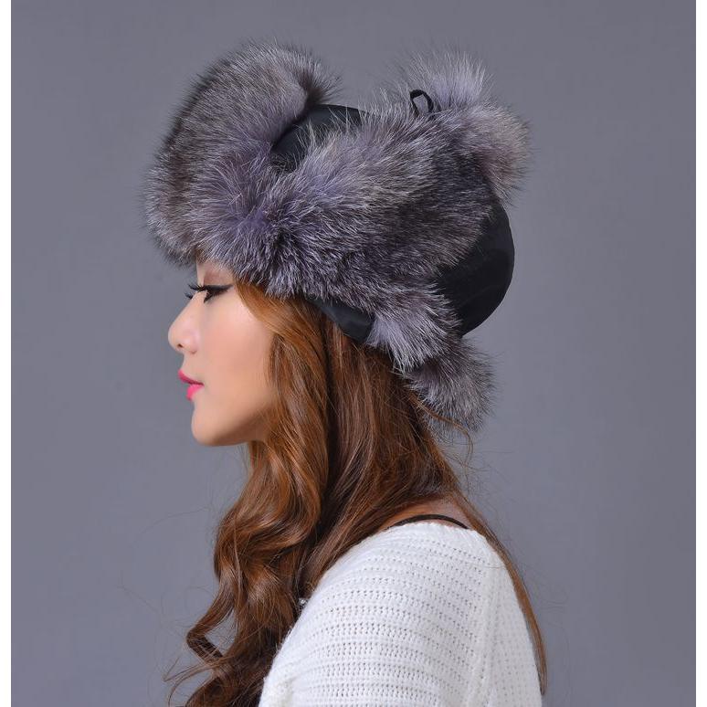 フォックスファーニット帽 ラクーンファー レディース 狐 ニット