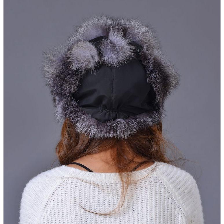 フォックスファーニット帽 ラクーンファー レディース 狐 ニット