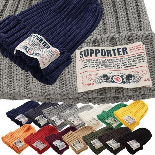 SUPPORTER リブ編みタグ付きニットキャップ 全14色 ニットキャップ 無地 ニット帽 春夏 ビーニー 帽子 サマー コットン レディース メンズ ネオン | 