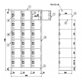 多人数ロッカー シリンダー錠タイプ 18人用 3列6段 ニューグレー COM-SVG18Aの画像