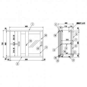 壁面収納家具 ステンレス収納庫 引違枠付ガラス戸 H720/D400 棚板1枚付 COM-STJ4-7_1