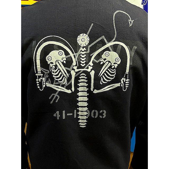 フリーホイーラーズ デッキジャケット FREEWHEELERS “KNUCKLE BONES” on “AAF 90thBG 400thBSQ” CIVILIAN DECK JACKET #2531004 DARK NAVYの画像