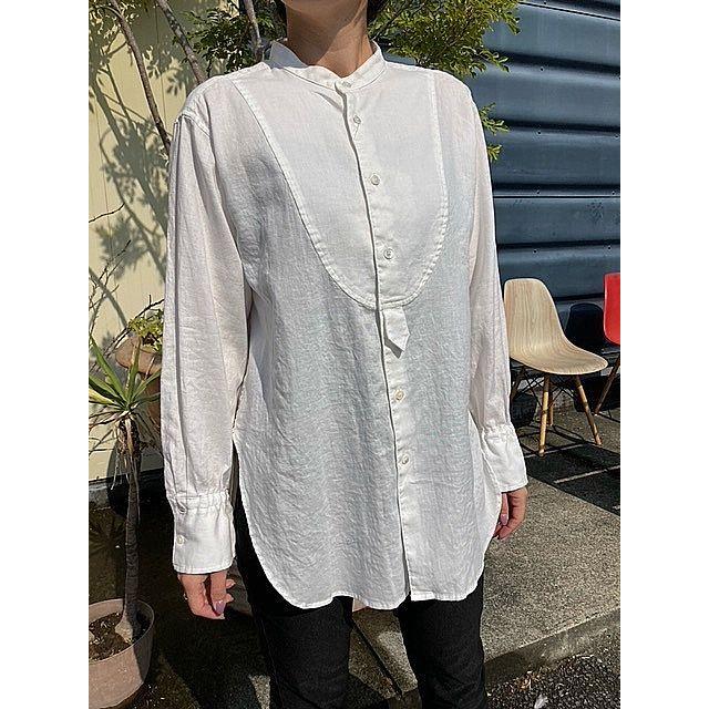 ルメランジュ シャツ ロングシャツ Le melange 6153201 綿麻 バンドカラー シャツ 001.OFF WHITE | Le Melange