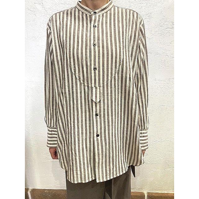 ルメランジュ シャツ ロングシャツ Le melange 6153202 綿麻 バンドカラー マルチストライプシャツ 103.IVORY | Le Melange | 01