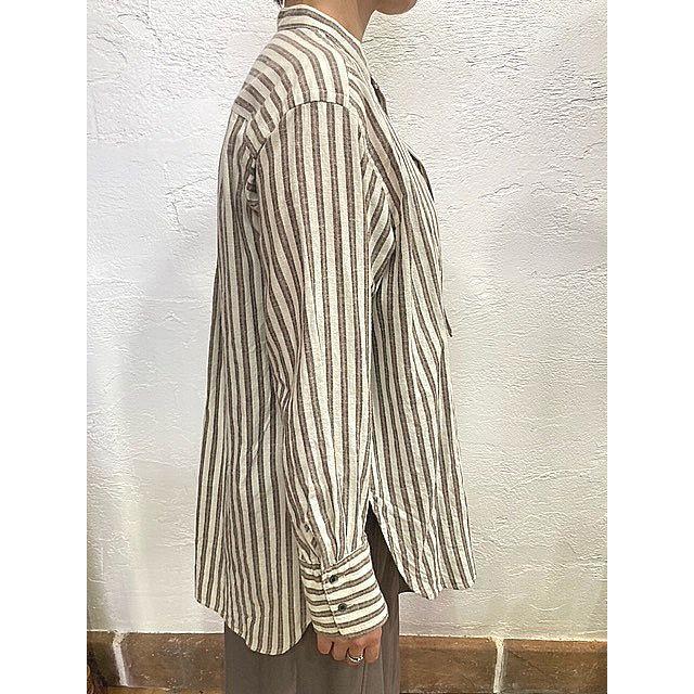 ルメランジュ シャツ ロングシャツ Le melange 6153202 綿麻 バンドカラー マルチストライプシャツ 103.IVORY | Le Melange | 02