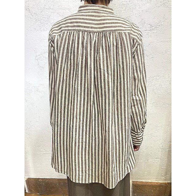 ルメランジュ シャツ ロングシャツ Le melange 6153202 綿麻 バンドカラー マルチストライプシャツ 103.IVORY | Le Melange | 03