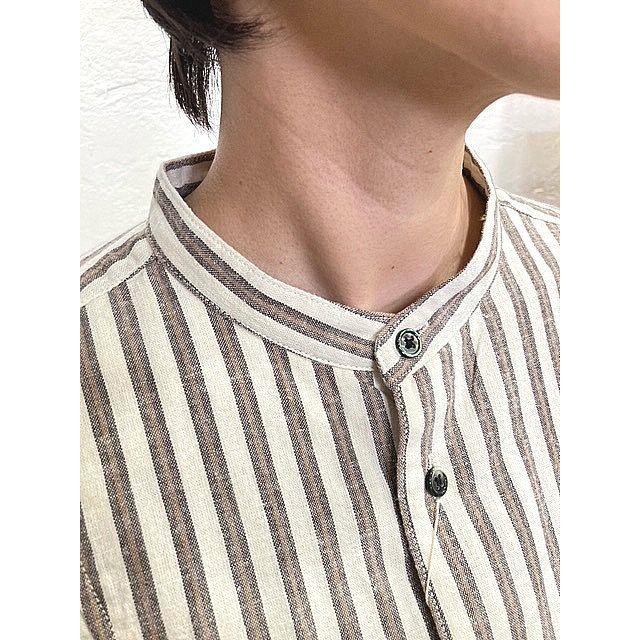 ルメランジュ シャツ ロングシャツ Le melange 6153202 綿麻 バンドカラー マルチストライプシャツ 103.IVORY | Le Melange | 04