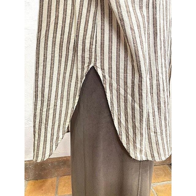 ルメランジュ シャツ ロングシャツ Le melange 6153202 綿麻 バンドカラー マルチストライプシャツ 103.IVORY | Le Melange | 05
