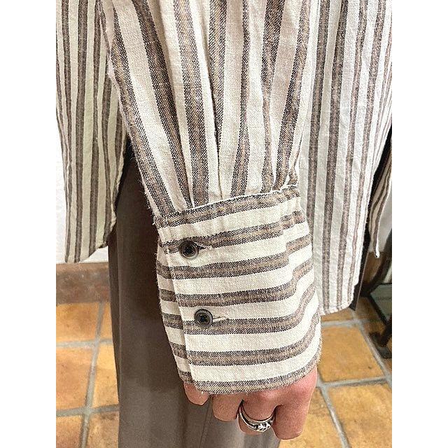 ルメランジュ シャツ ロングシャツ Le melange 6153202 綿麻 バンドカラー マルチストライプシャツ 103.IVORY | Le Melange | 06