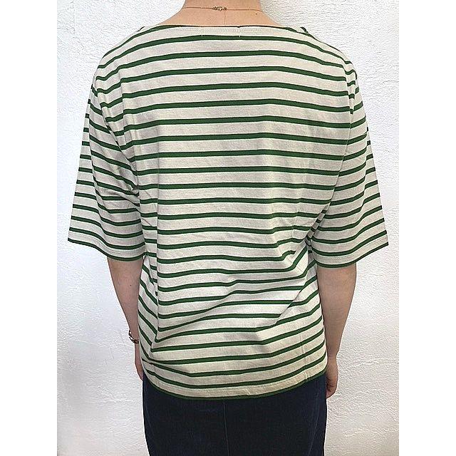 カフェッティ Tシャツ Cafetty CF-6086 ボートネックボーダー5分袖T 56.キナリ×グリーン | Cafetty | 03