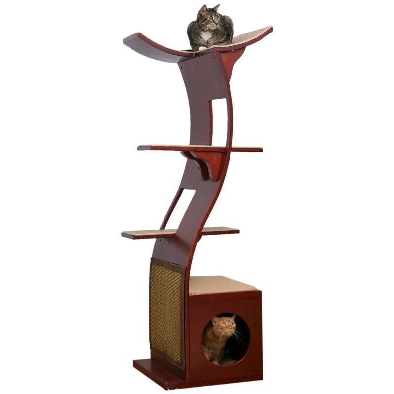 キャットタワー 据え置き アメリカRefined Kind リファインドカインド ロータスキャットタワー マホガニー茶色 木製