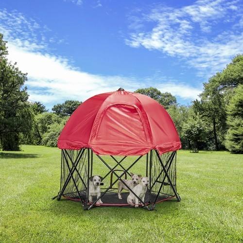 ペットゲート Carlson カールソン 6パネルデラックスペットサークル キャノピーセット レッド 2700 Carlson