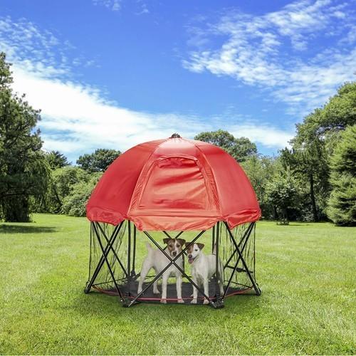 ペットゲート Carlson カールソン 6パネルデラックスペットサークル キャノピーセット レッド 2700 Carlson